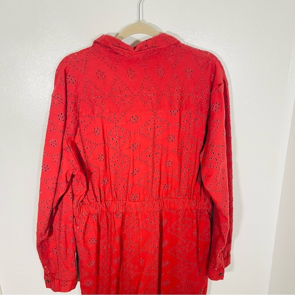 NEW Free People Set The Tone Coveralls Rust Combo Eyelet Embroidered Cottagecore - Picture 8 of 10